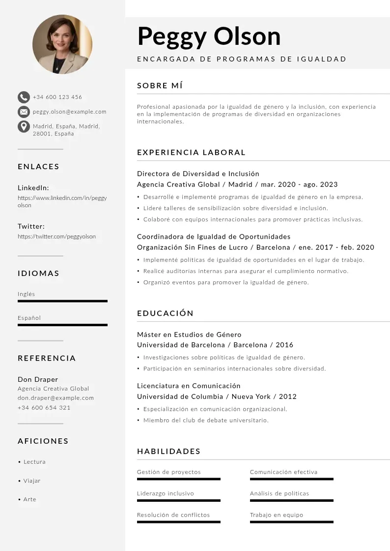 two column encargadoa-de-programas-de-igualdad resume example