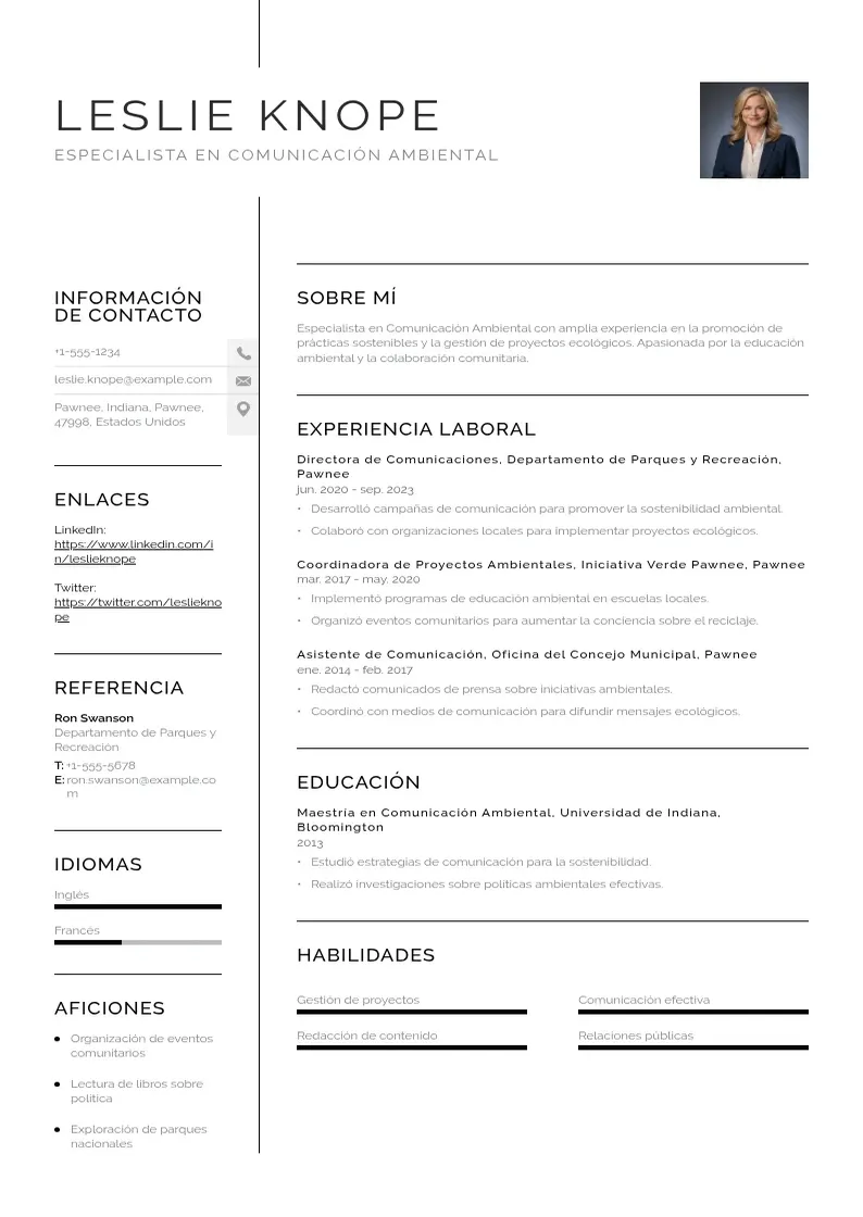 two column especialista-en-comunicacion-ambiental resume example
