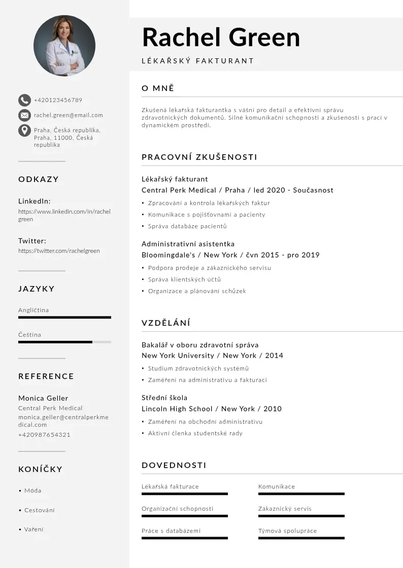 Mūsdienīga Lekarsky biller zivotopis CV veidne