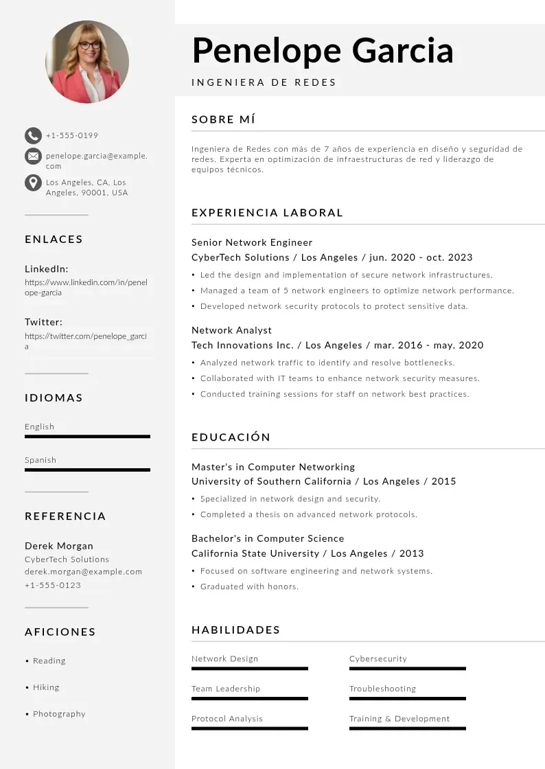 two column ingeniero-de-redes resume example