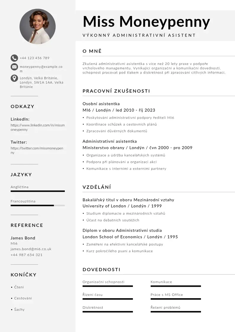 Mūsdienīga Výkonný administrativní asistent  CV veidne