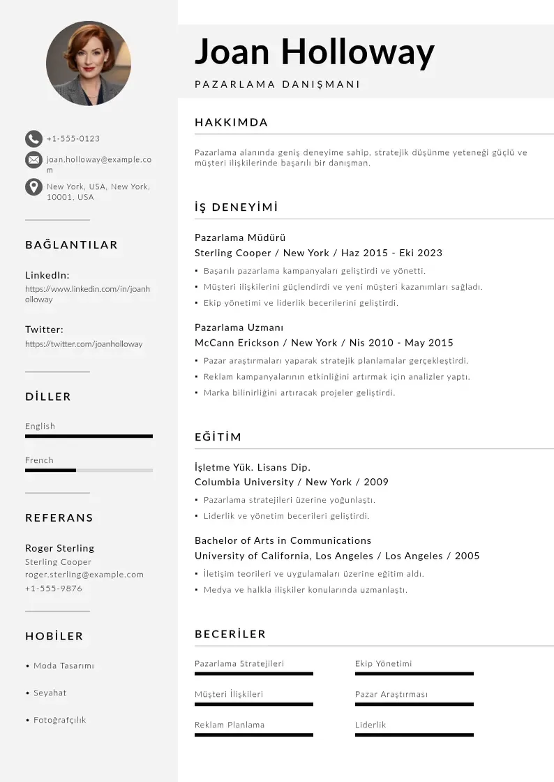 Mūsdienīga Pazarlama Danışmanı  CV veidne