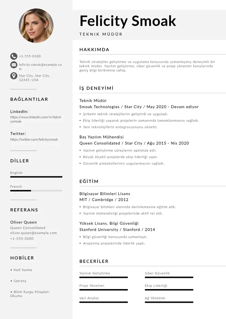 Mūsdienīga Teknik Müdür  CV veidne