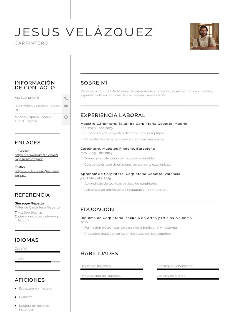 two column curriculum-de-carpintero resume example