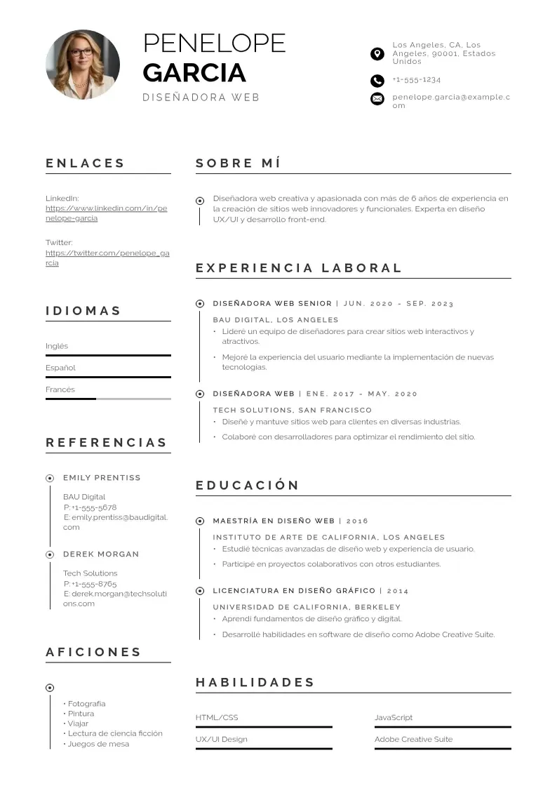 two column cv-disenador-web resume example