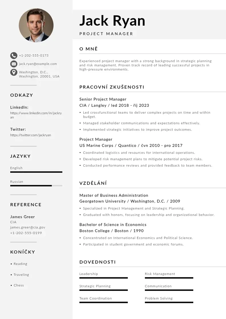 Mūsdienīga Zivotopis projektovy manazer CV veidne