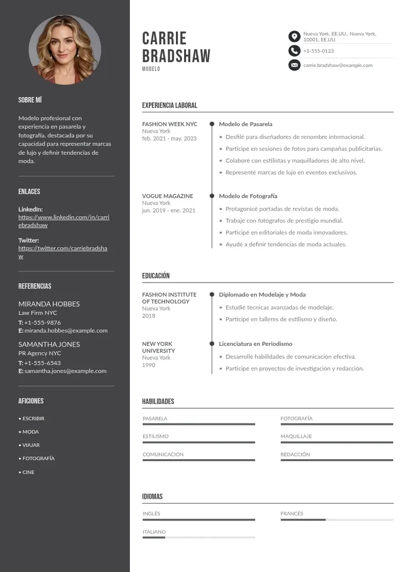 two column curriculum-para-modelaje resume example