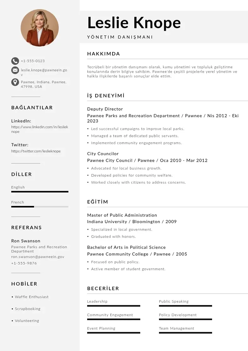 Mūsdienīga Yönetim Danışmanı  CV veidne