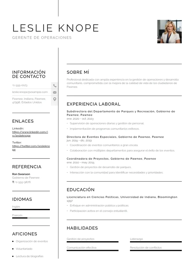 two column cv-gerente-de-operaciones resume example