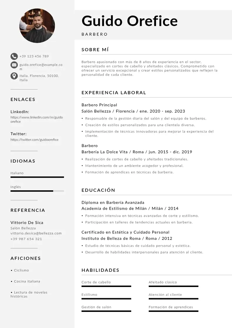 two column cv-barbero resume example