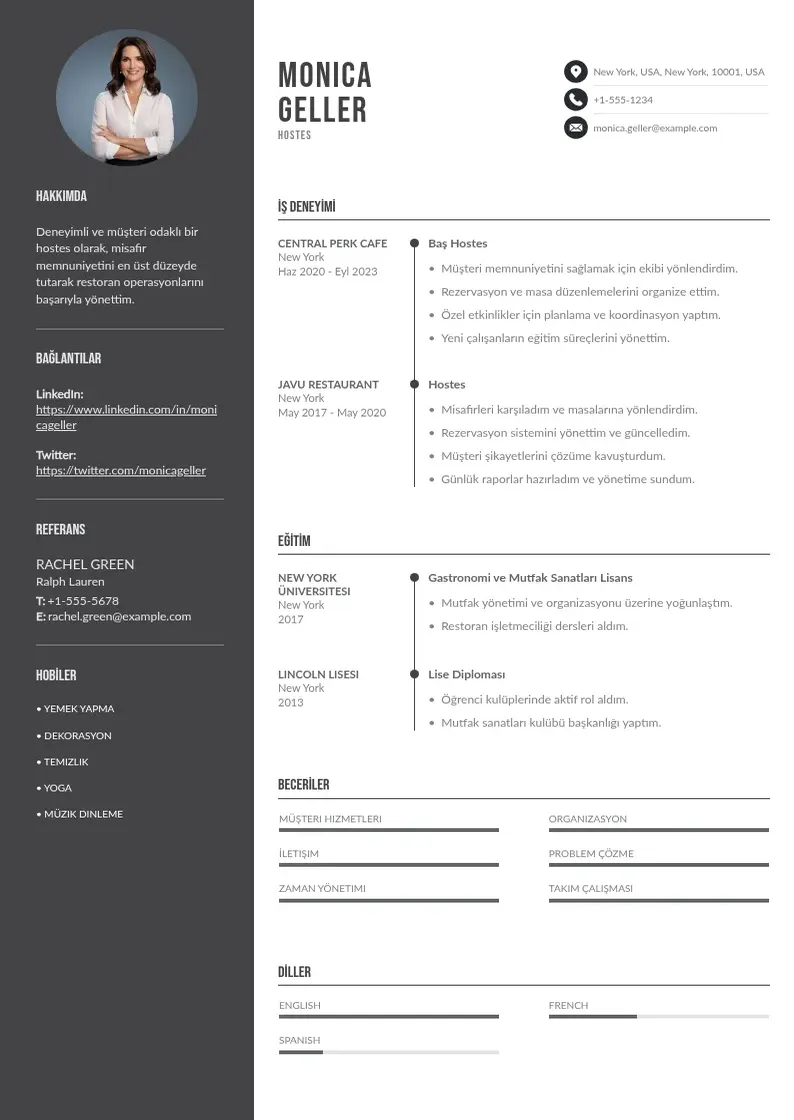 Divu kolonnu Hostes CV piemērs