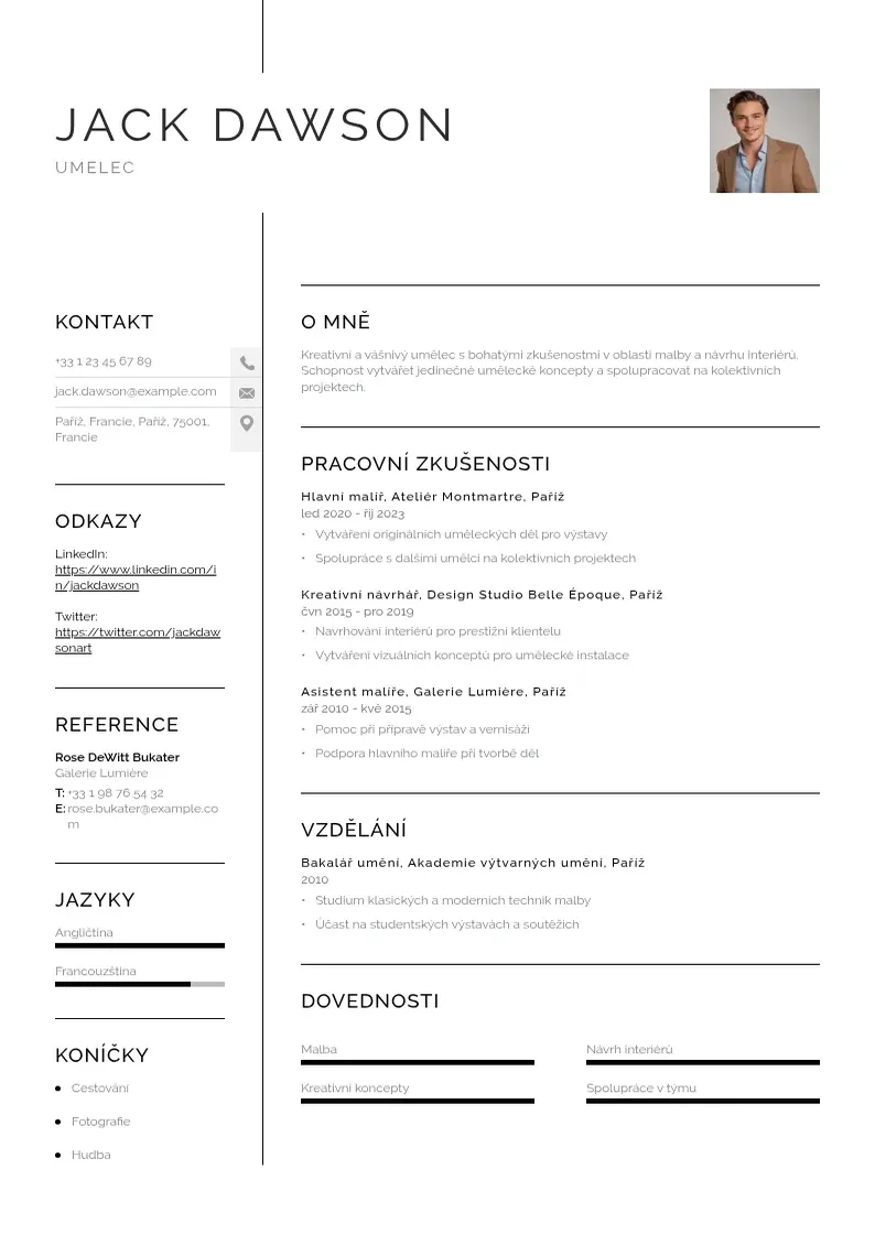 Vienkārša Umelec zivotopis CV piemērs