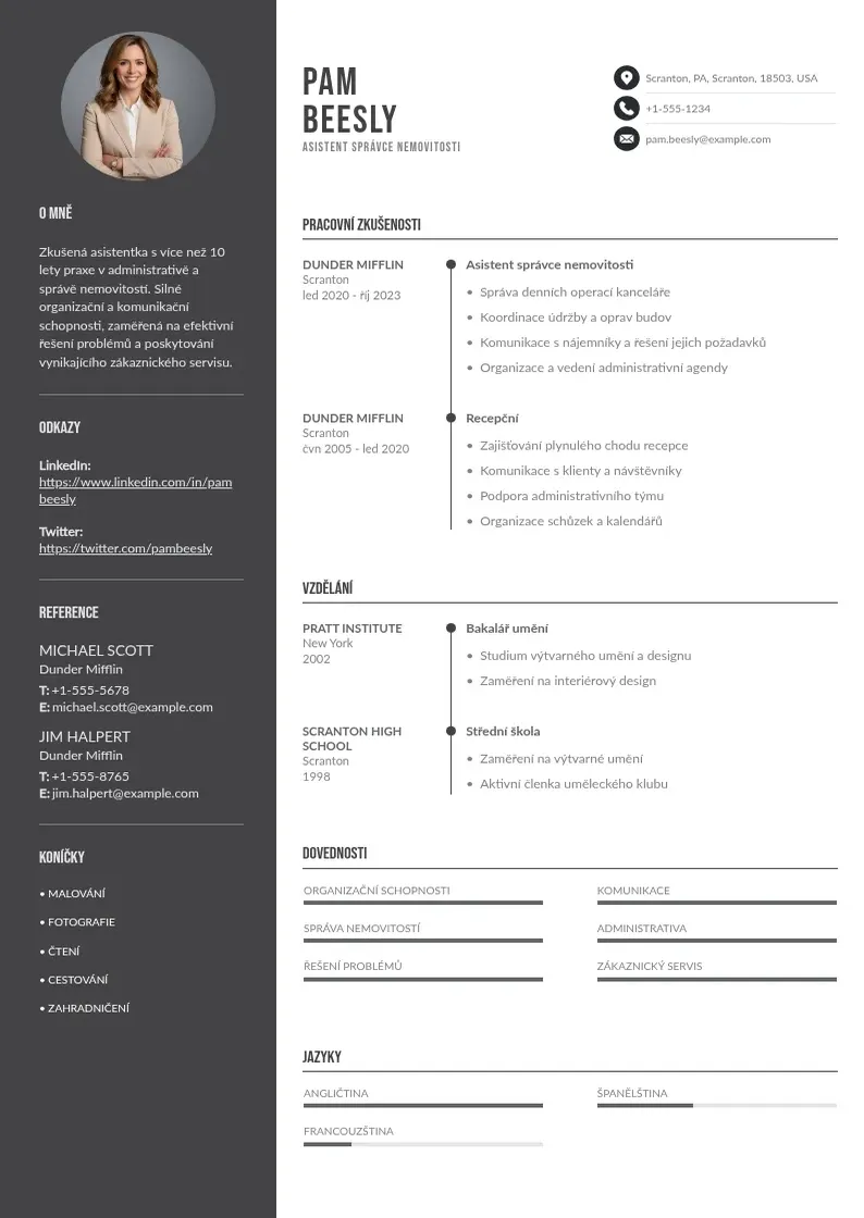 Divu kolonnu Asistent spravce nemovitosti zivotopis CV piemērs