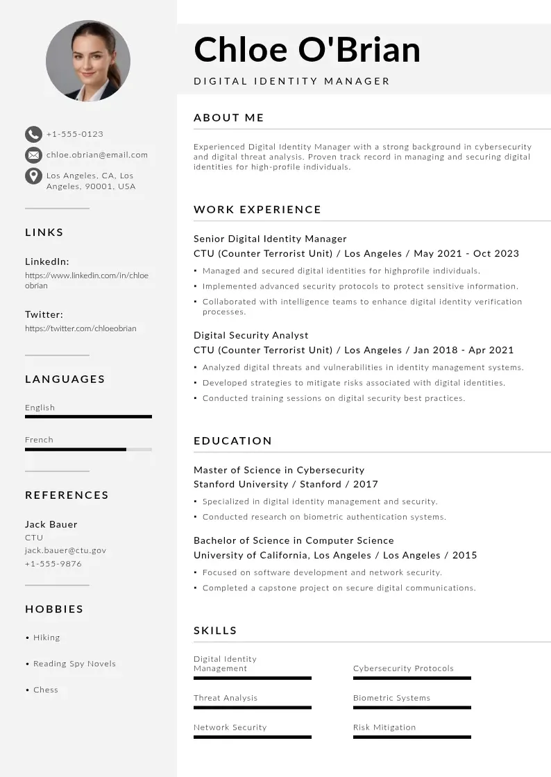 modern Digital identity manager resume resume template