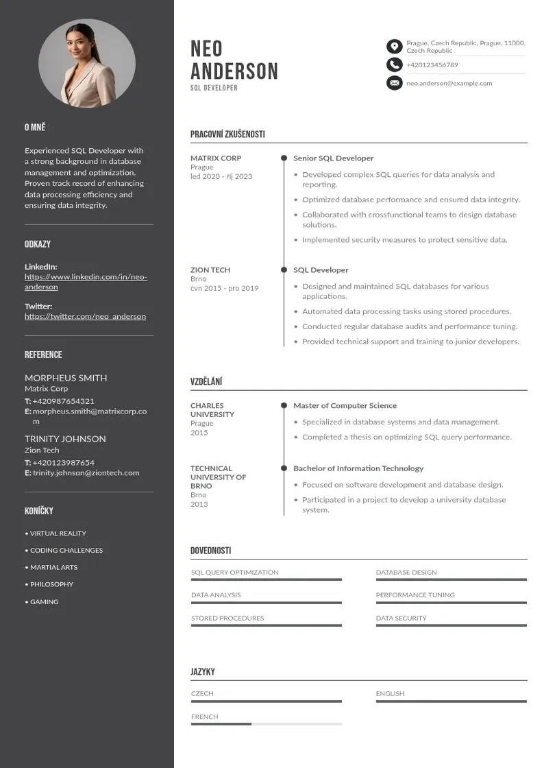 Divu kolonnu Vyvojar sql zivotopis CV piemērs