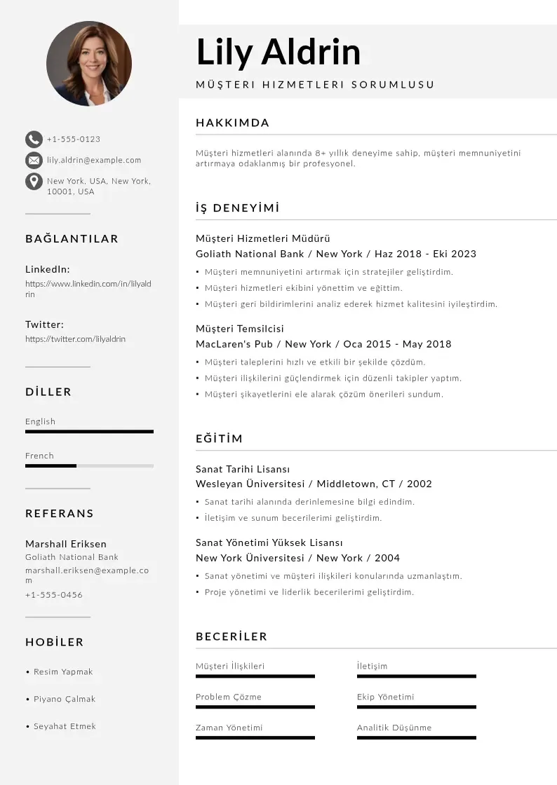 Mūsdienīga Müşteri Hizmetleri Sorumlusu  CV veidne
