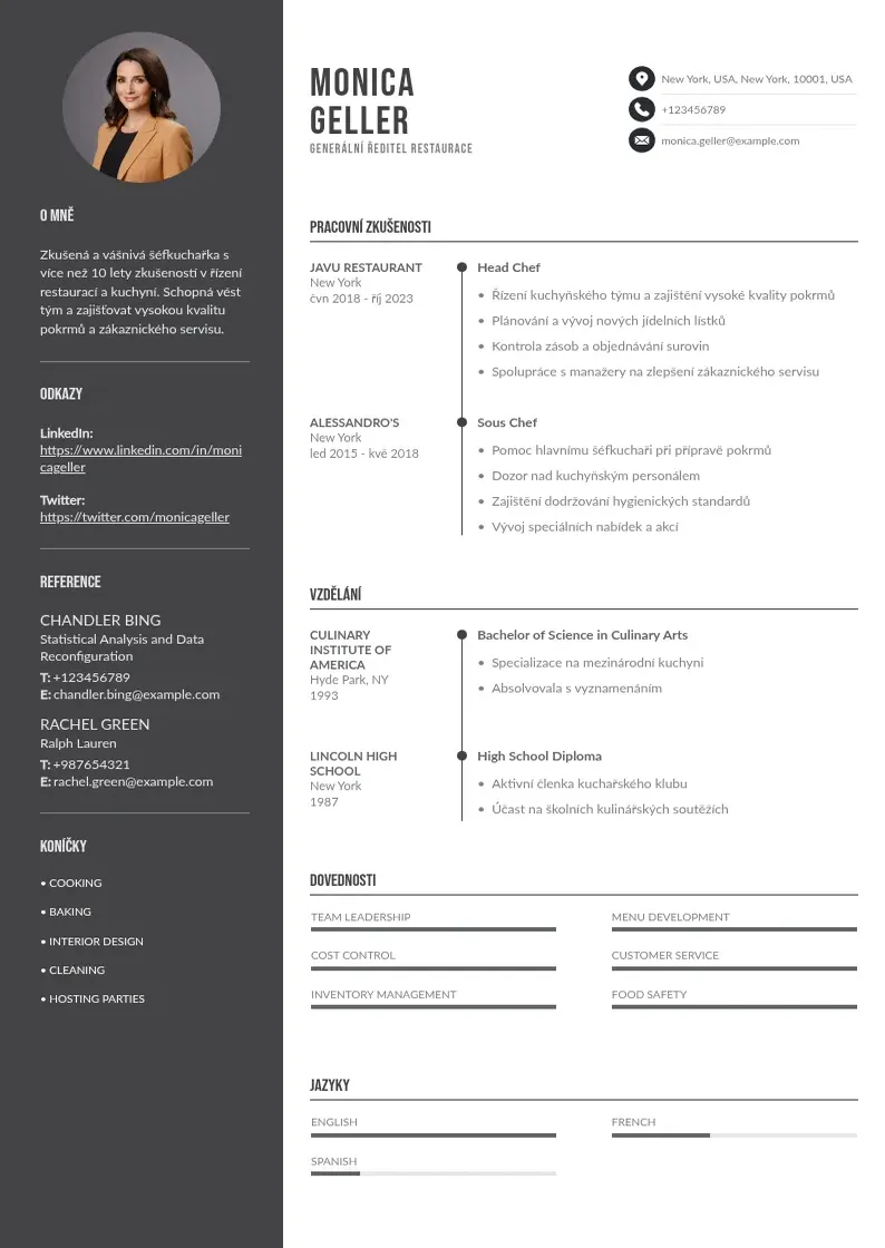 Divu kolonnu Generalni reditel restaurace zivotopis CV piemērs
