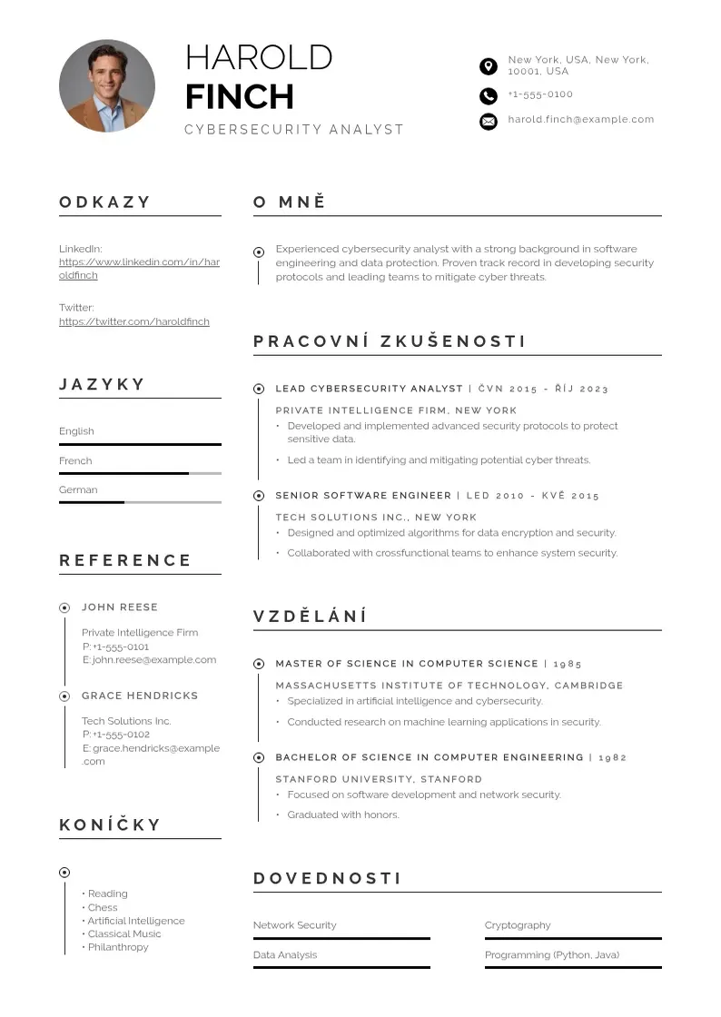 Profesionāla Analytik kyberneticke bezpecnosti zivotopis CV veidne