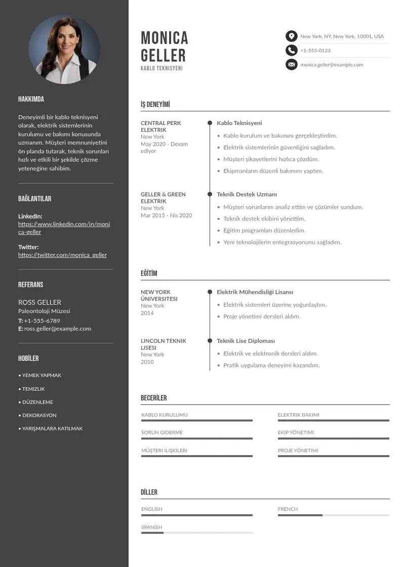 Divu kolonnu Kablo Teknisyeni  CV piemērs