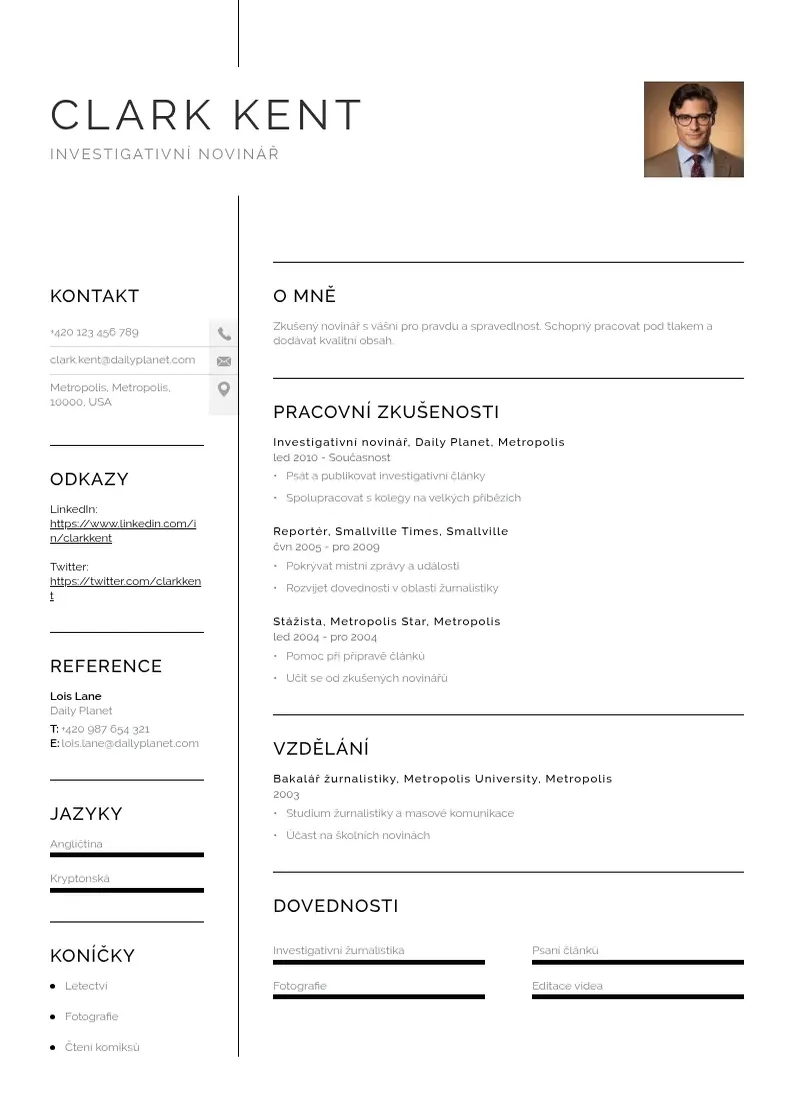 Vienkārša Zivotopis novinare CV piemērs