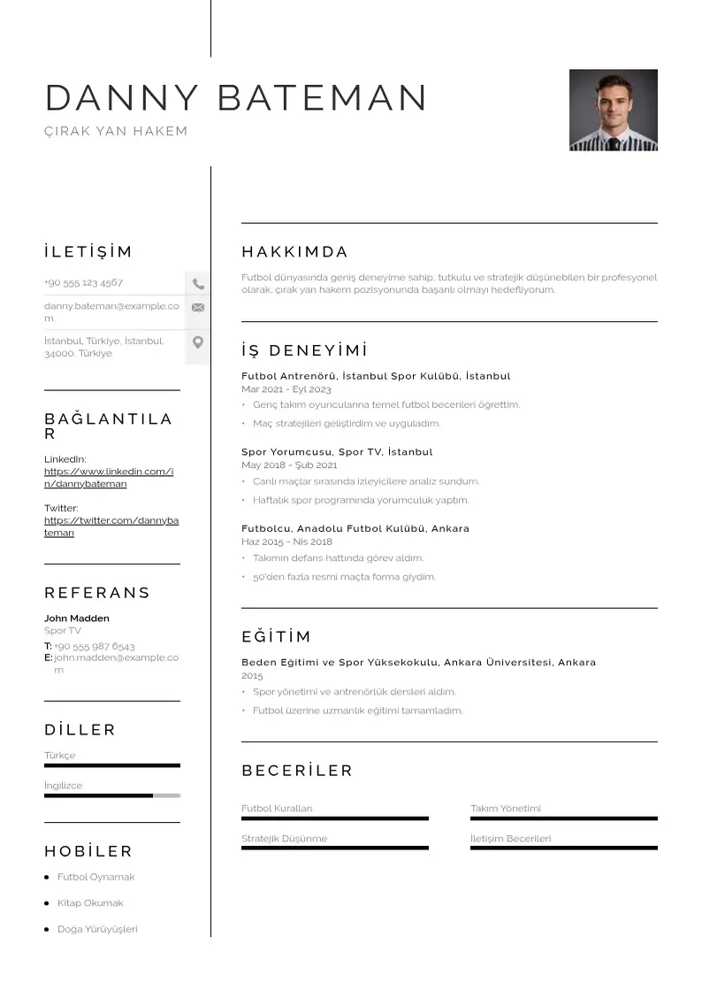 Vienkārša Çırak Yan hakem  CV piemērs