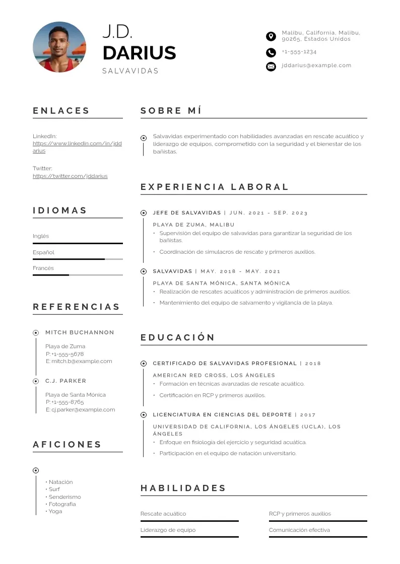 two column cv-salvavidas resume example
