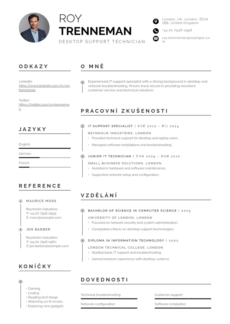 Profesionāla Technik podpory pro stolní počítače životopis CV veidne