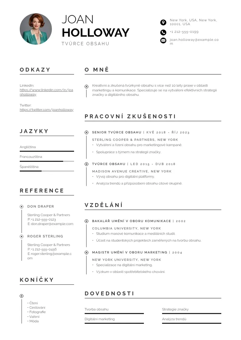 Profesionāla Tvurce obsahu zivotopis CV veidne