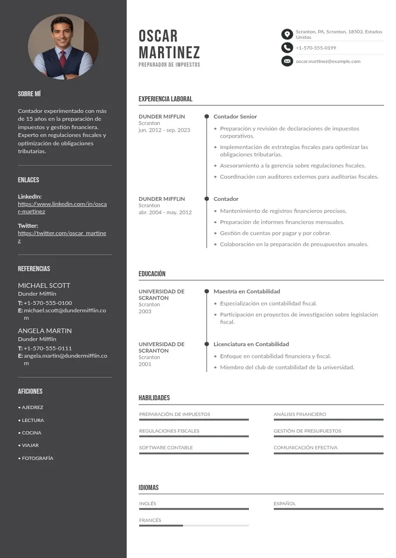 two column cv-preparador-de-impuestos resume example