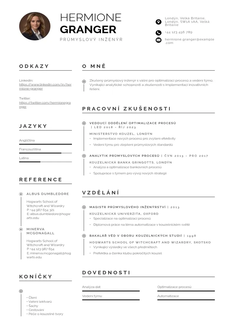 Profesionāla Zivotopis prumysloveho inzenyra CV veidne
