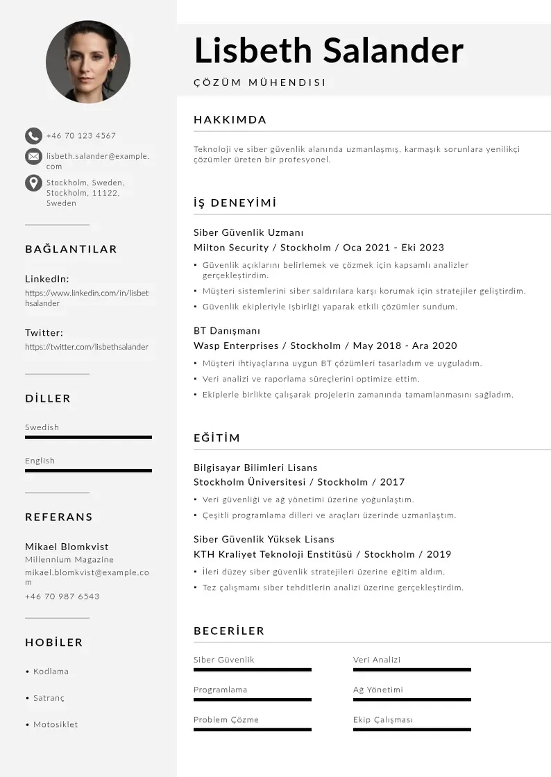 Mūsdienīga Çözüm Mühendisi  CV veidne