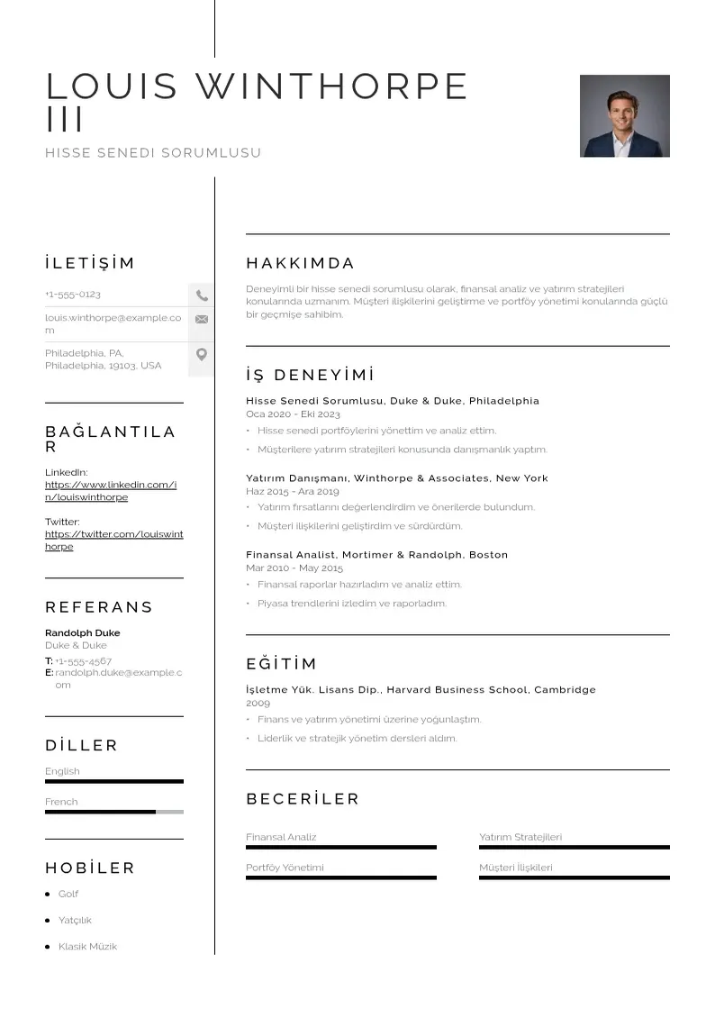 Vienkārša Hisse Senedi Sorumlusu  CV piemērs