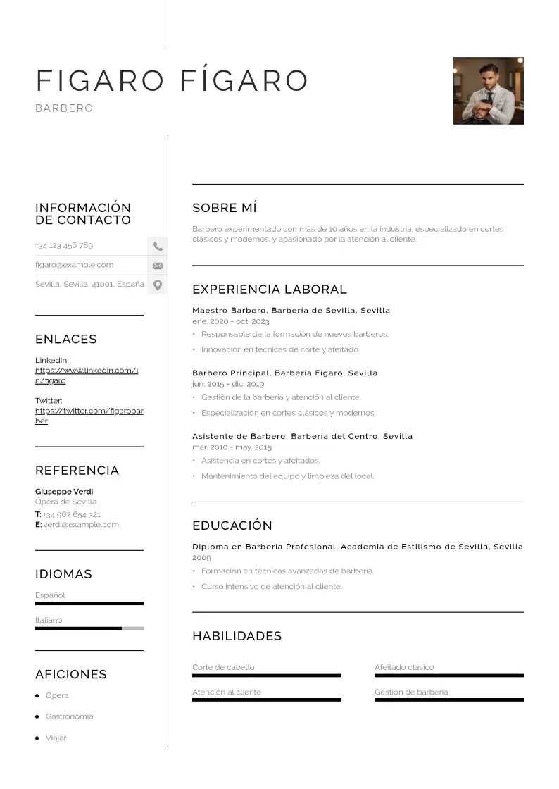 two column curriculum-de-barbero resume example