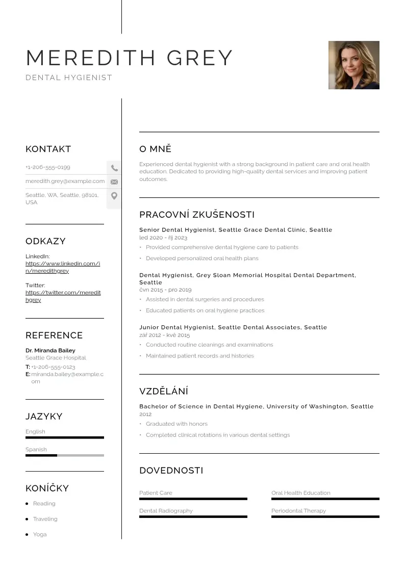 Vienkārša Dentalni hygienista zivotopis CV piemērs