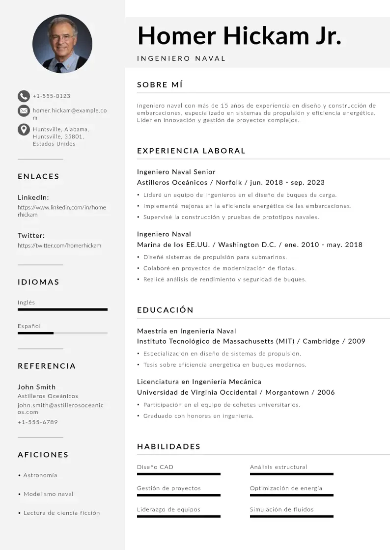 two column ingeniero-naval resume example