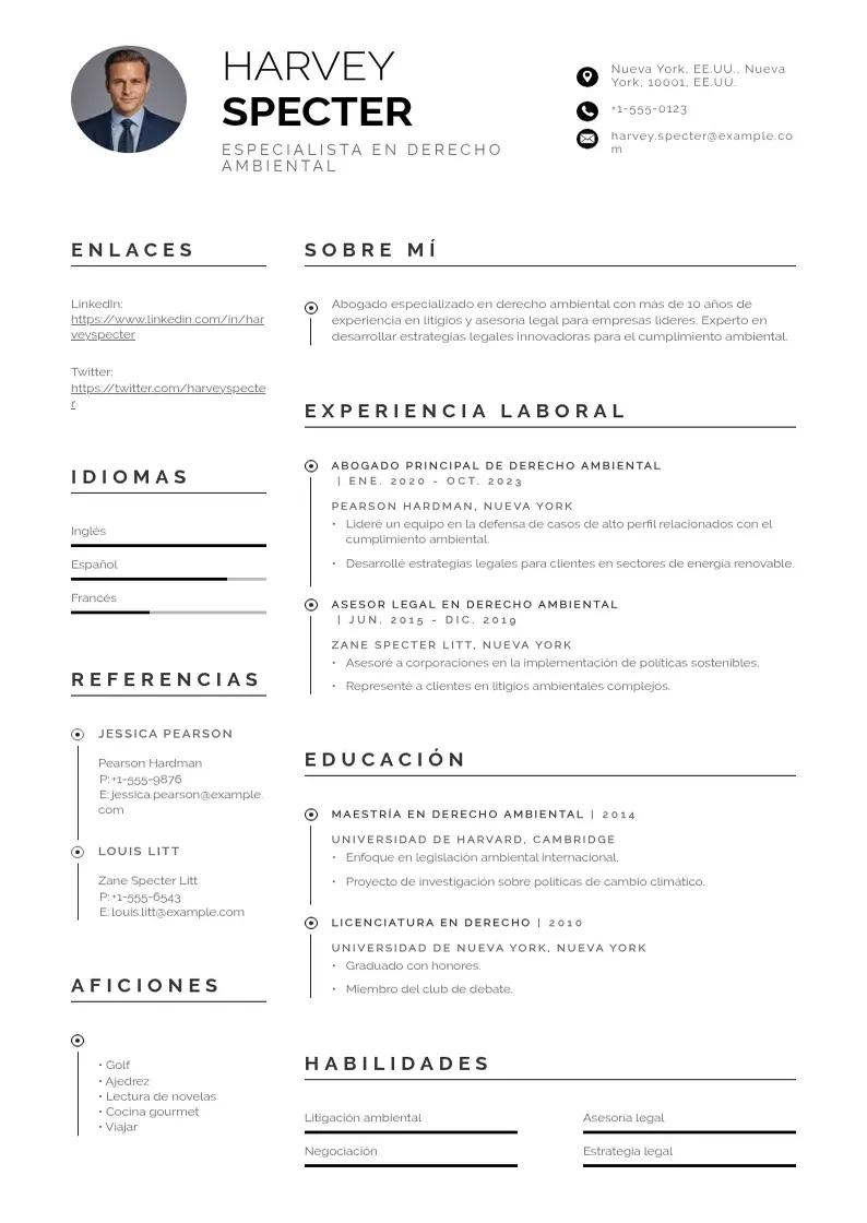 two column especialista-en-derecho-ambiental resume example