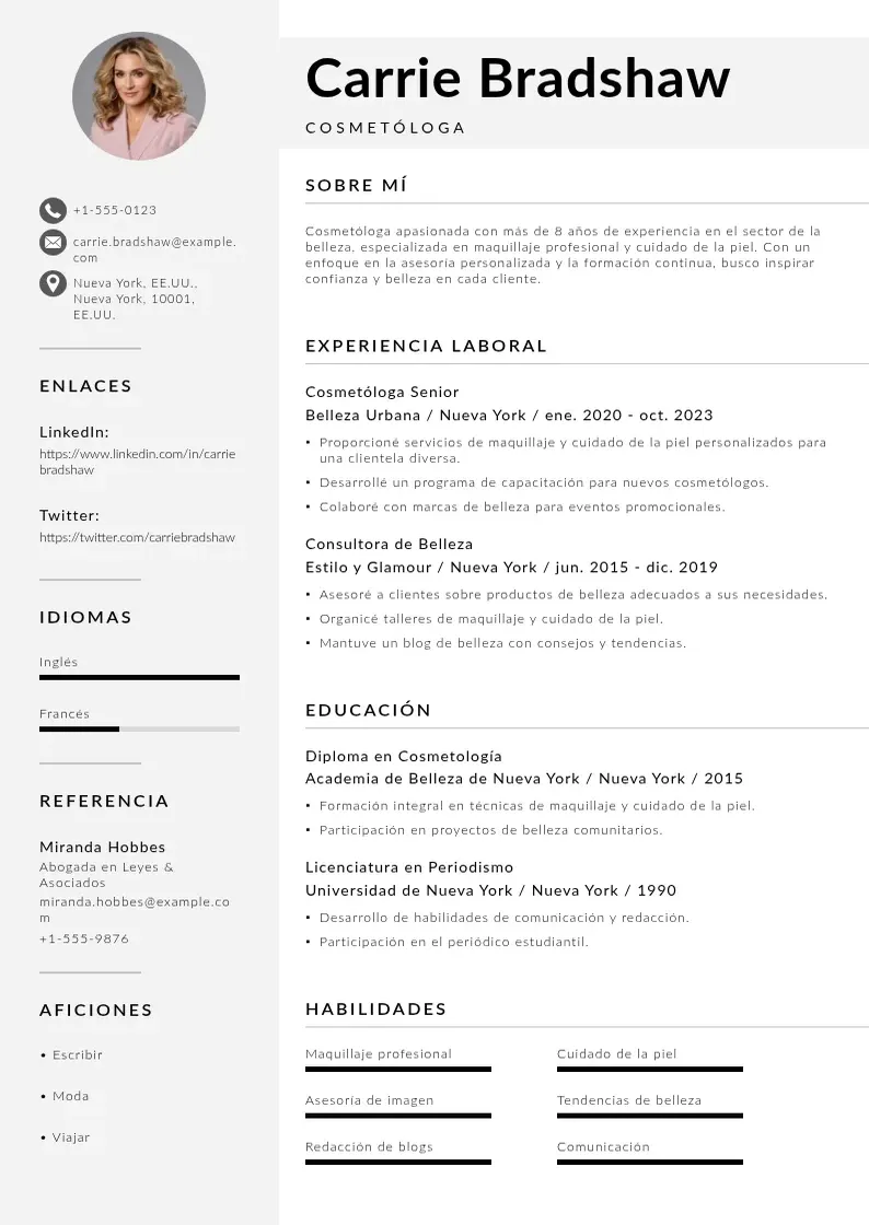 two column curriculum-de-un-cosmetologo resume example