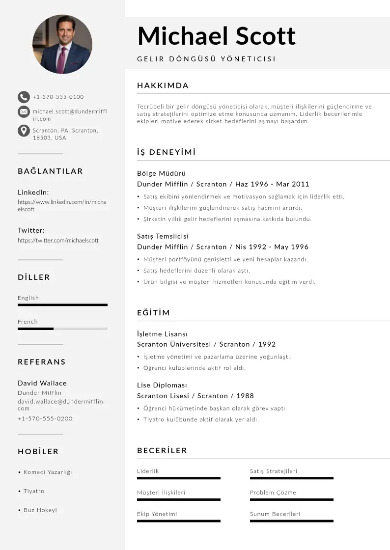 Mūsdienīga Gelir Döngüsü Yöneticisi  CV veidne