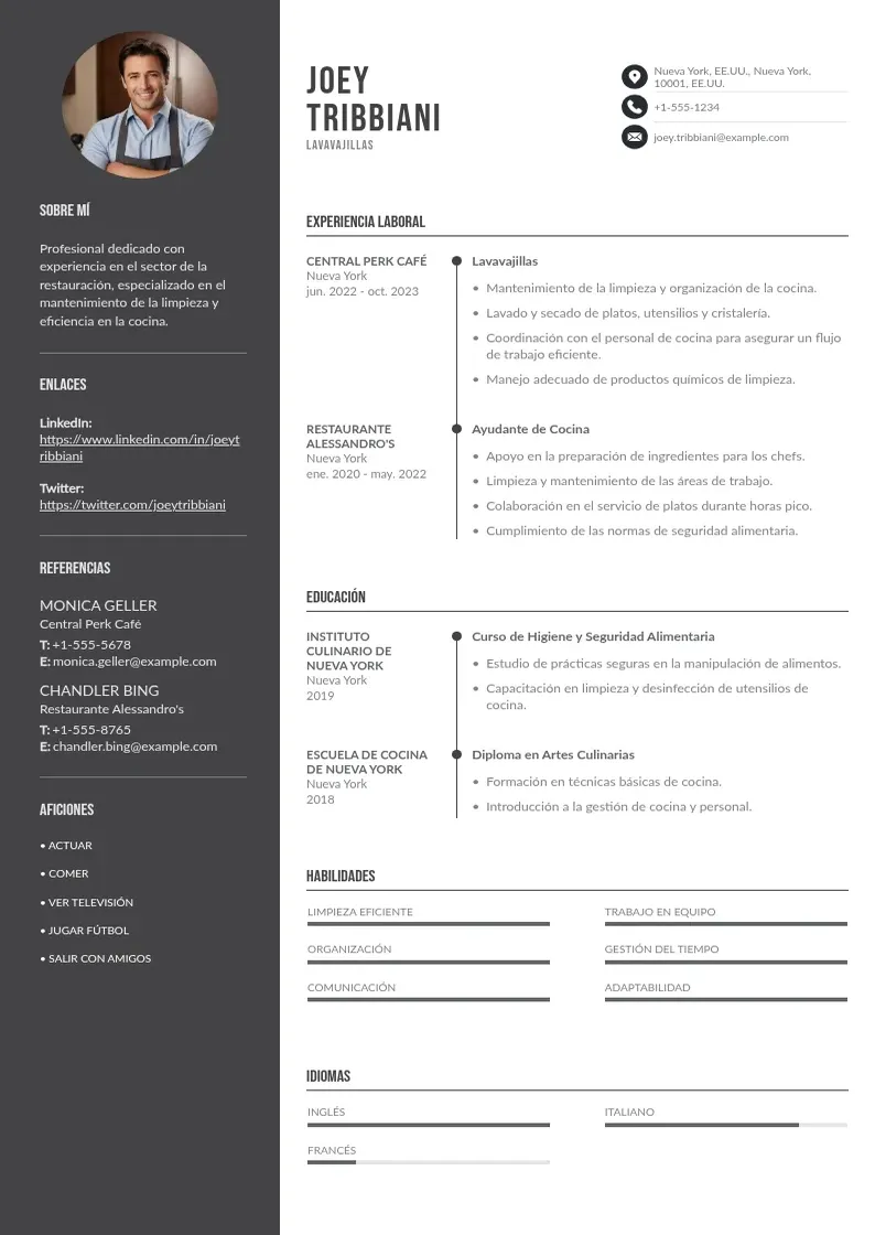 two column cv-lavavajillas resume example