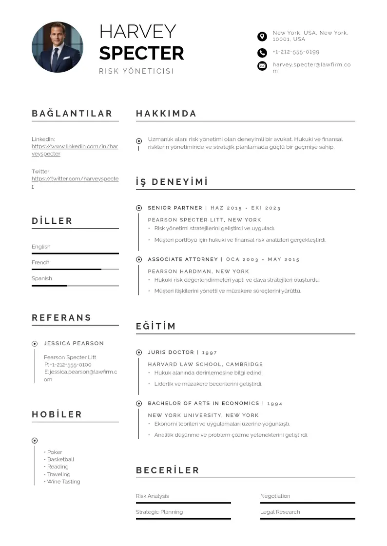 Profesionāla Risk Yöneticisi  CV veidne