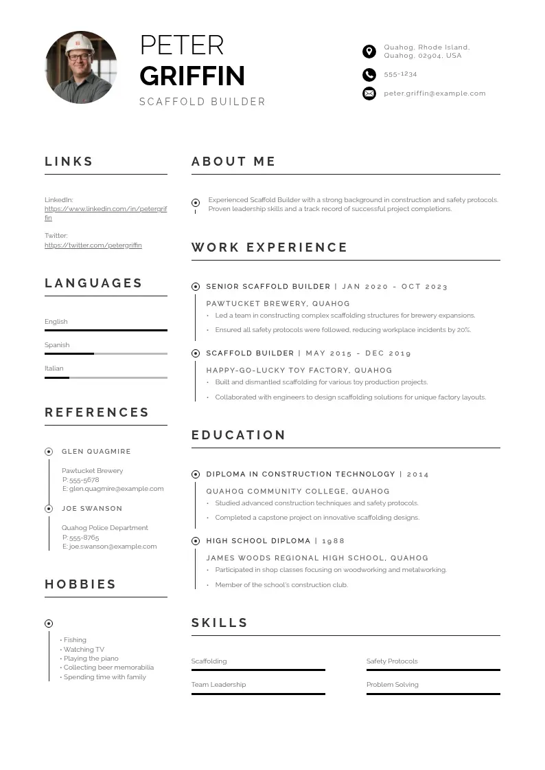 professional Scaffold builder resume resume template