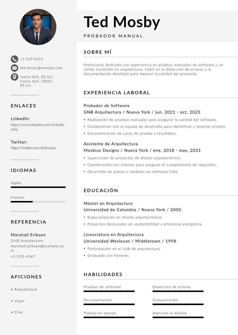 two column cv-probador-manual resume example