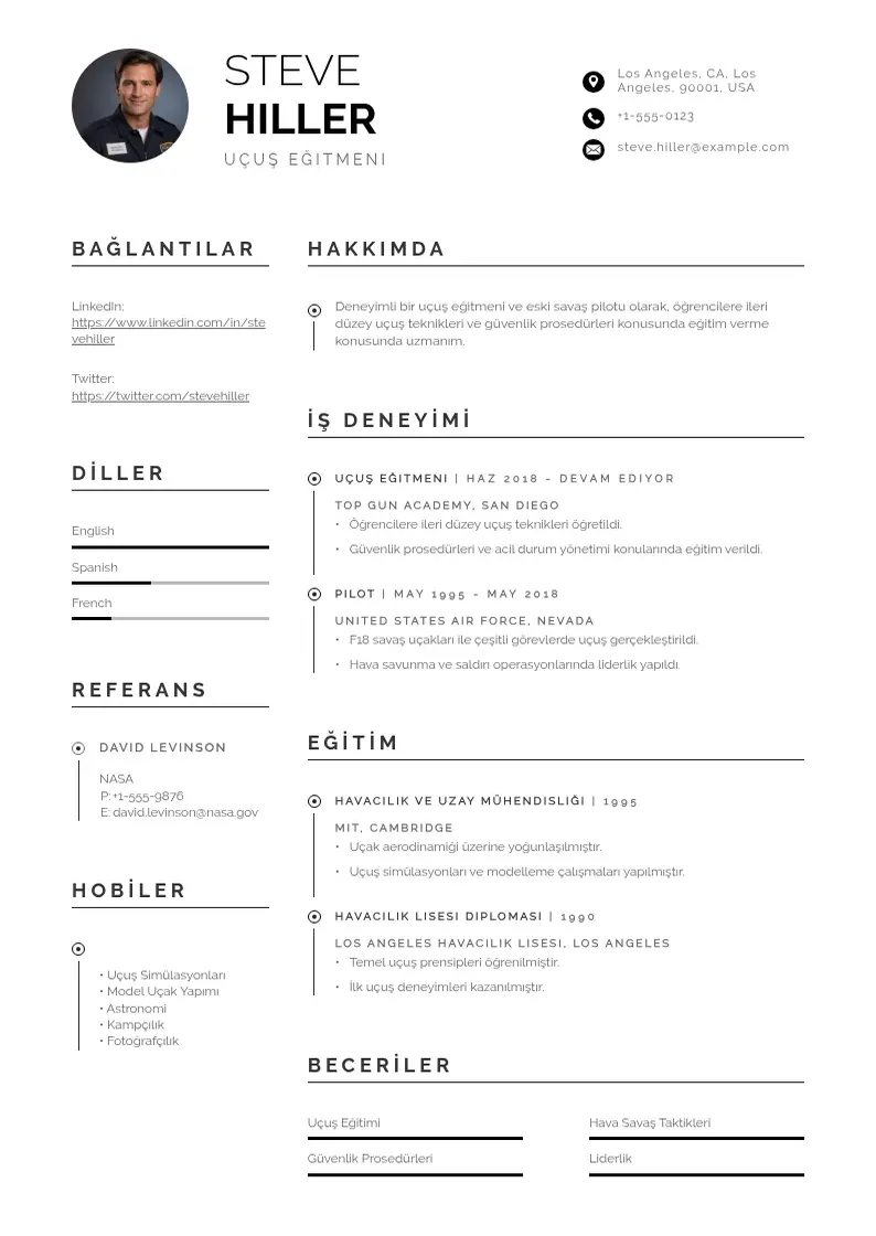 Profesionāla uçuş eğitmeni  CV veidne