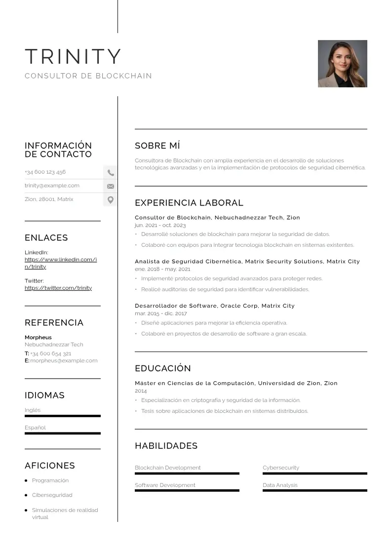 two column consultor-de-blockchain resume example