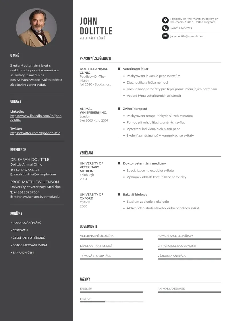 Divu kolonnu Zivotopis veterinar CV piemērs