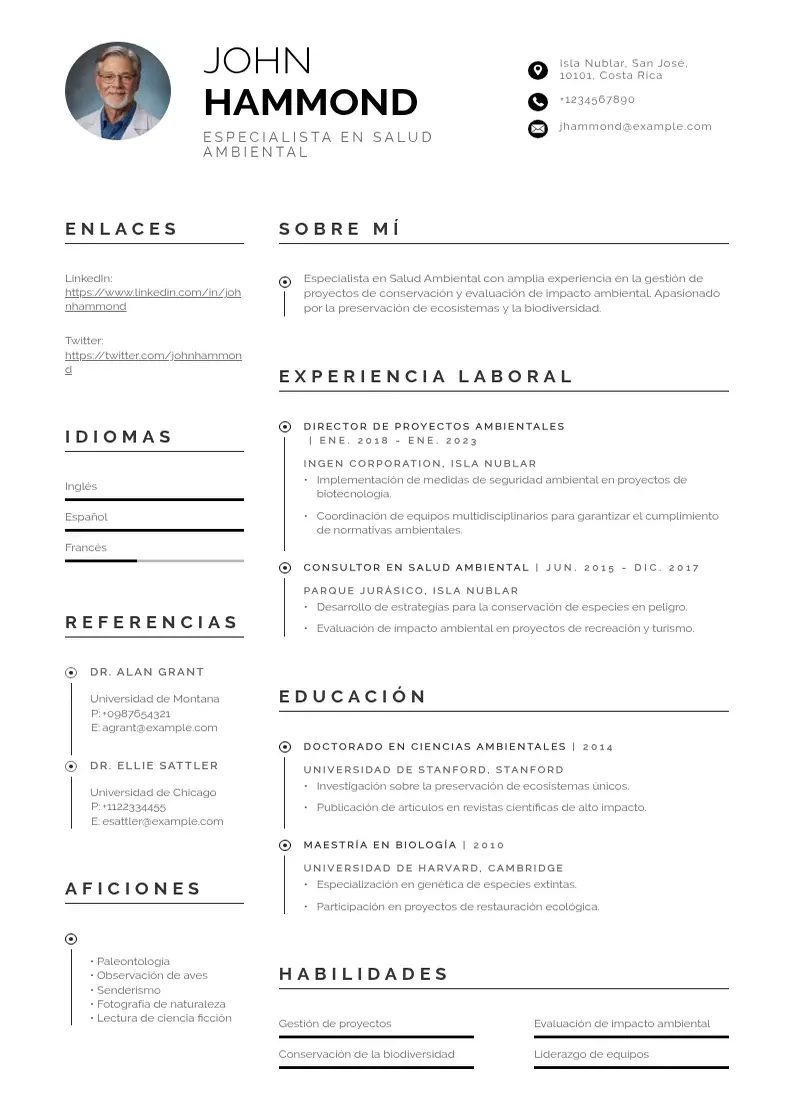 two column especialista-en-salud-ambiental resume example