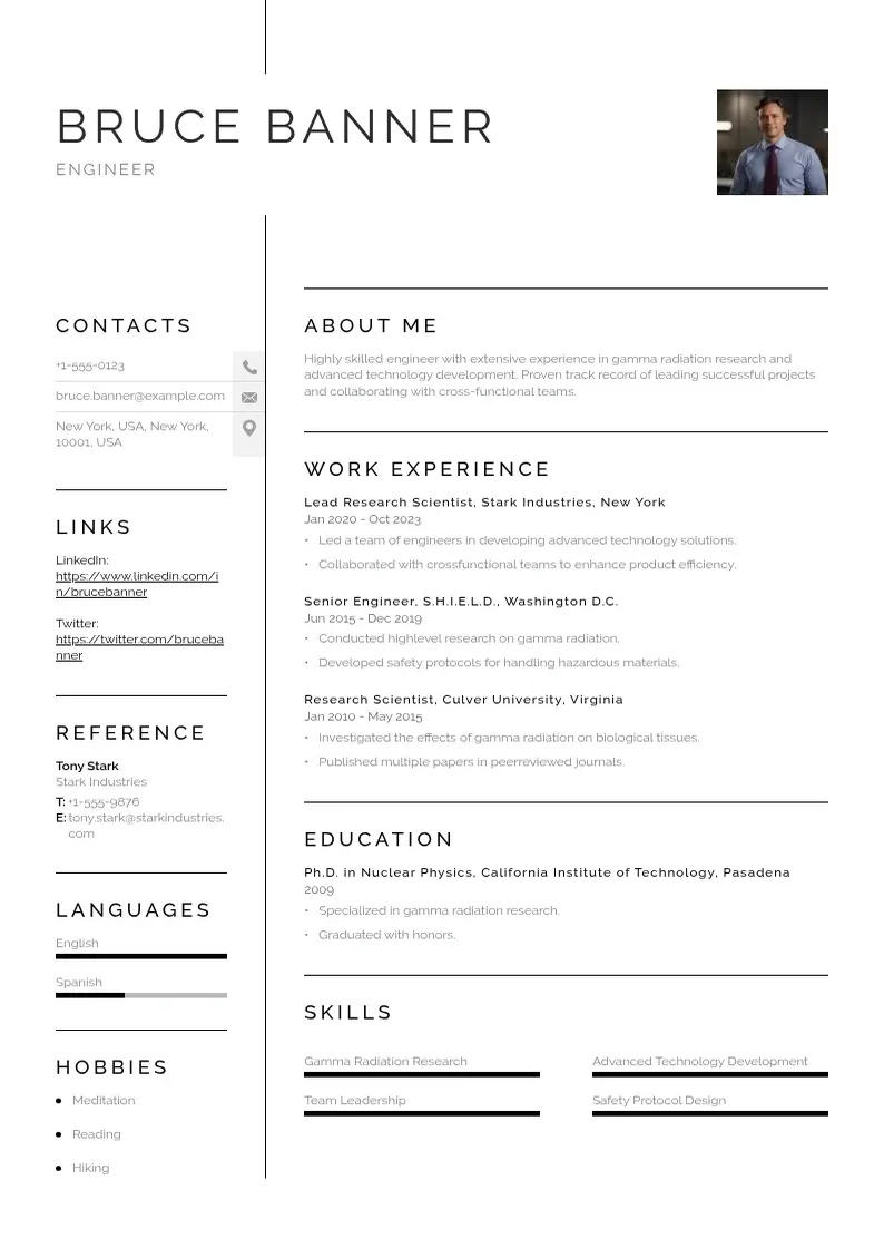 two column ingeniero-en-ingles resume example