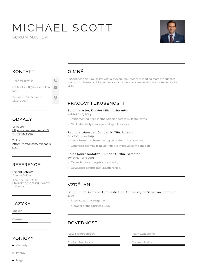 Vienkārša Scrum mastera zivotopis CV piemērs
