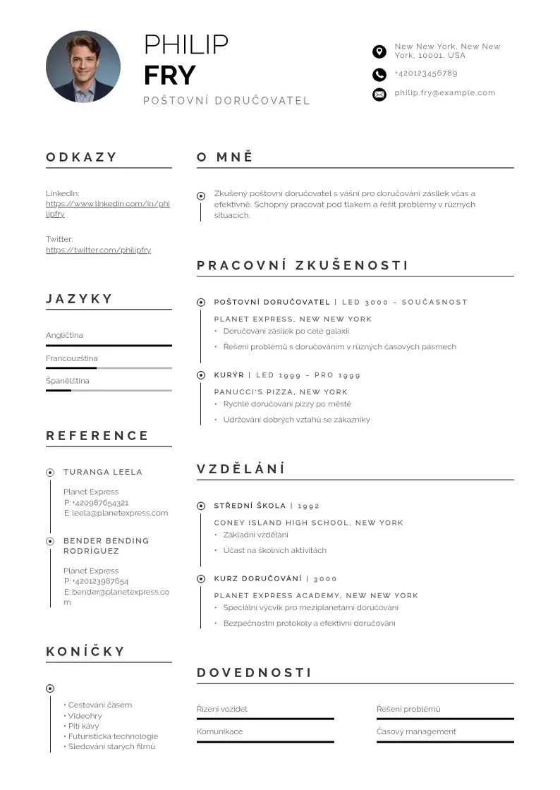 Profesionāla Zivotopis postovni dorucovatel CV veidne