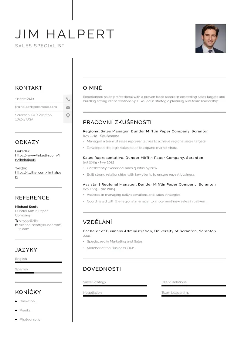 Vienkārša Priklad zivotopisu v oblasti prodeje CV piemērs